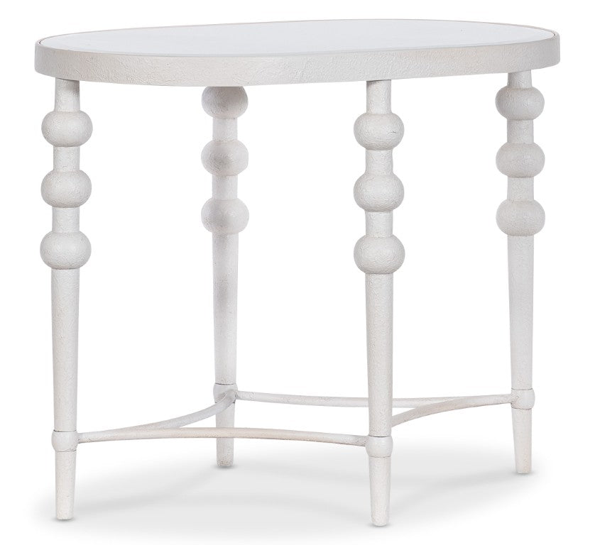 Hooker Furniture Melange Oval End Table With Beveled Glass Inset, White Textured Finish For Coastal & Modern Rooms 628-80580-02