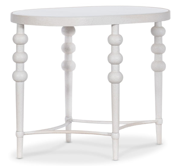Hooker Furniture Melange Oval End Table With Beveled Glass Inset, White Textured Finish For Coastal & Modern Rooms 628-80580-02