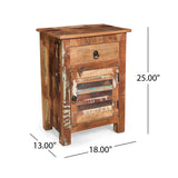 Christopher Knight Home® - Noble House - Laveer Boho Handcrafted Wooden Side Table with Drawer, Distressed Paint