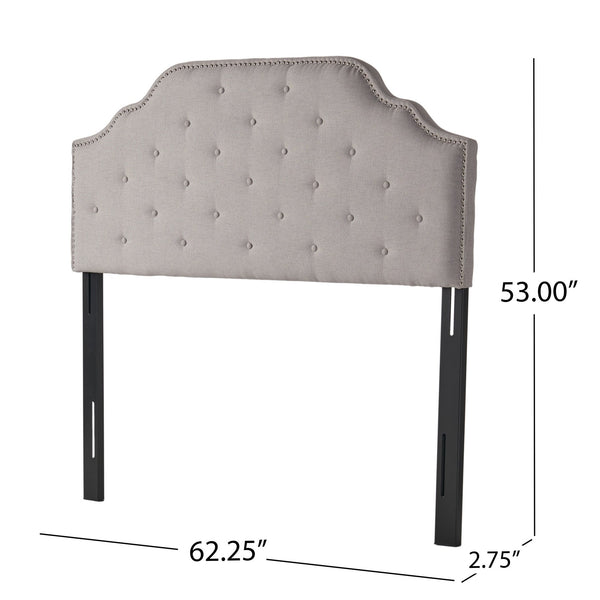 English Elm Tufted Queen Headboard with Nailhead Trim Solid Wood Frame and Adjustable Metal Legs Light Grey 57877.00LGRY