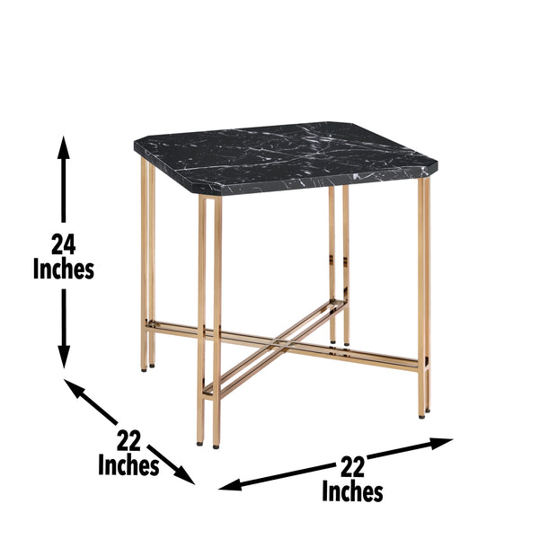 English Elm Steve Silver - Daxton Faux Black Marble 3-Piece Table Set with Powder-Coated Iron Legs, Golden Champagne Accents B081S00439