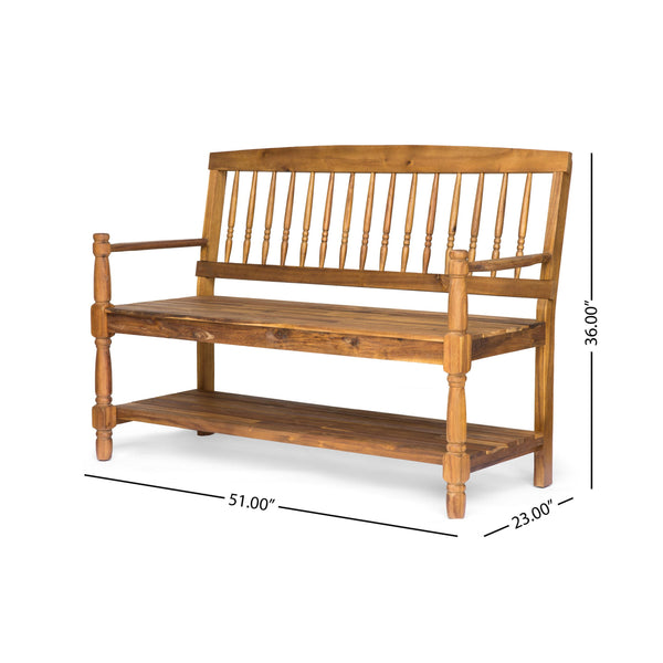 English Elm Imperial Solid Acacia Wood Farmhouse Bench with Lower Shelf for Entryway 62539.00