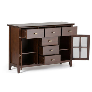English Elm Artisan Russet Brown Solid Wood Sideboard Buffet with Glass Doors, 6 Drawers, Sturdy Storage B136P159467