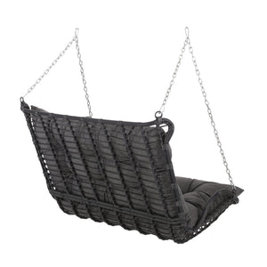 English Elm Christopher Knight Home® - ARRUDA Wicker Porch Swing with Water-Resistant Cushions, Iron Frame, Boho Outdoor Hanging Seat, 800 lb Capacity Grey 70653.00GRY
