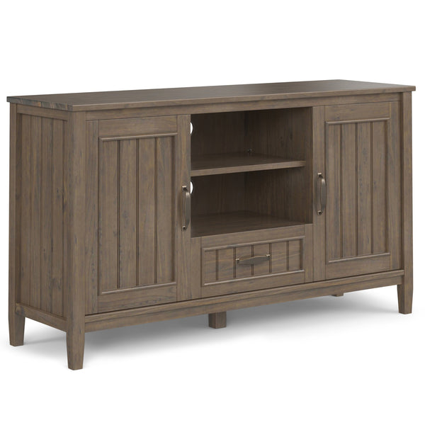 English Elm Lev Smoky Brown TV Media Stand for TVs up to 60" — Handcrafted Solid Wood, Adjustable Shelves, Cord Management, Brushed Bronze Handles B136P158821
