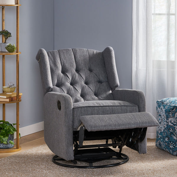English Elm Christopher Knight Home® - Classic Linen Recliner Chair with 360° Swivel and Manual Recline, Durable Frame, Cozy Upholstery Charcoal 66842.00CHAR