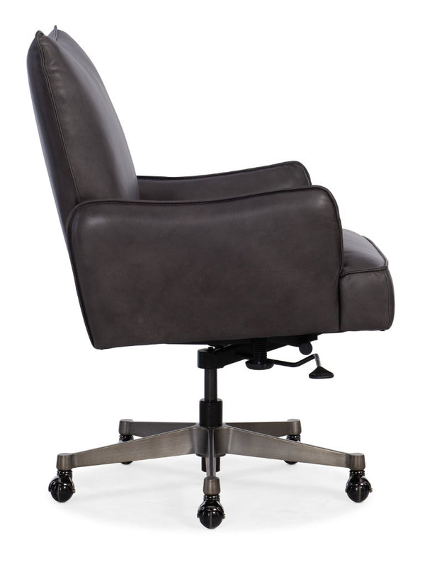 Hooker Furniture Quinn Executive Swivel Tilt Chair Crafted In Semi-Aniline Top-Grain Leather With Adjustable Ergonomic Comfort Dark Gray EC426-095