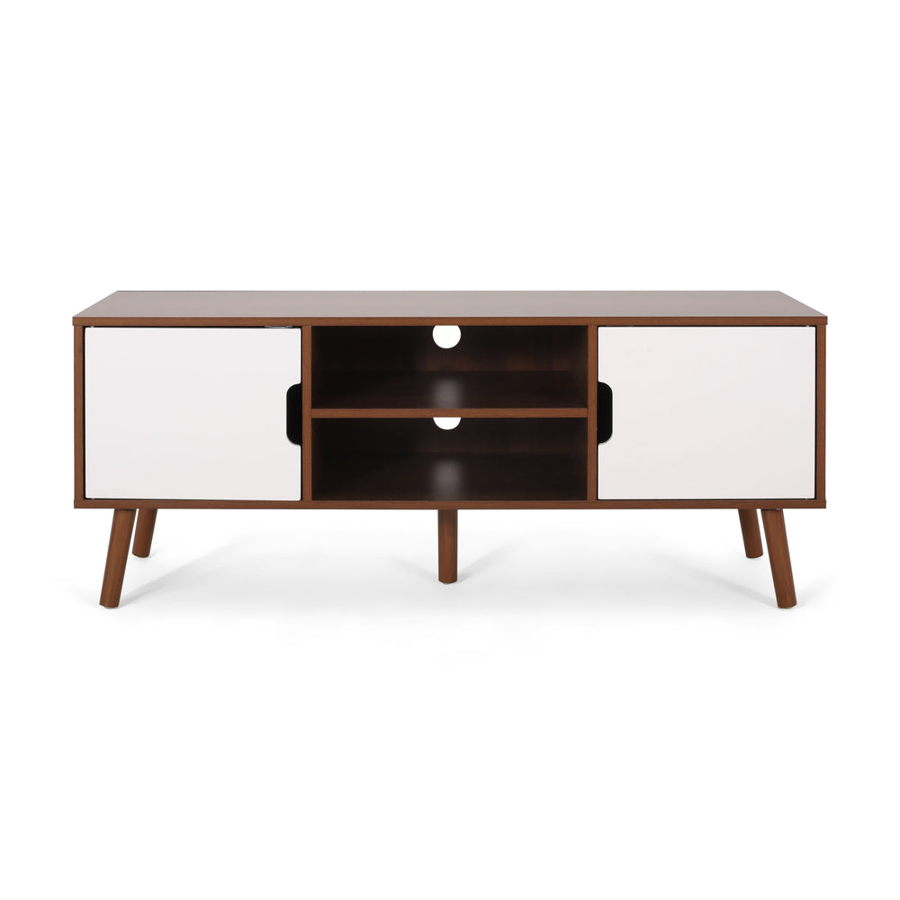 English Elm Tv Stand Mid-century Modern with Splayed Pine Legs and Three Staggered Storage Drawers 66758.00WALNWHT