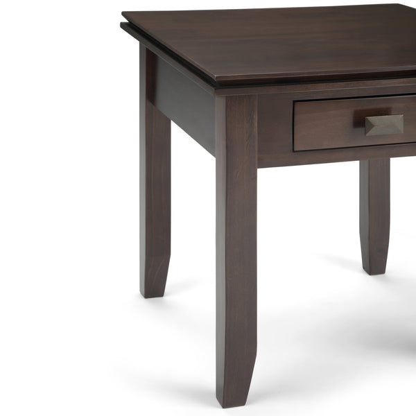 English Elm Artisan End Table In Rich Tobacco Brown - Handcrafted Solid Wood With Functional Drawer Storage B136P158694