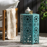 Christopher Knight Home® - Noble House - Wanda Indoor 14 Inch Crackle Teal Sunburst Iron Side Table