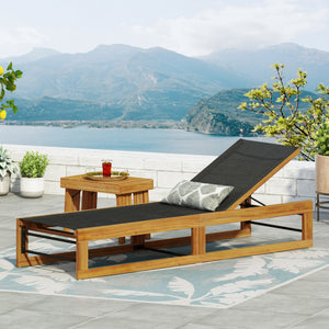 English Elm Christopher Knight Home® - MIA Chaise Lounge with Breathable Mesh Seating and Durable Acacia Wood Frame for Outdoor Relaxation Teak 50.5 L x 27.5 W x 9 H 72209.00BLK