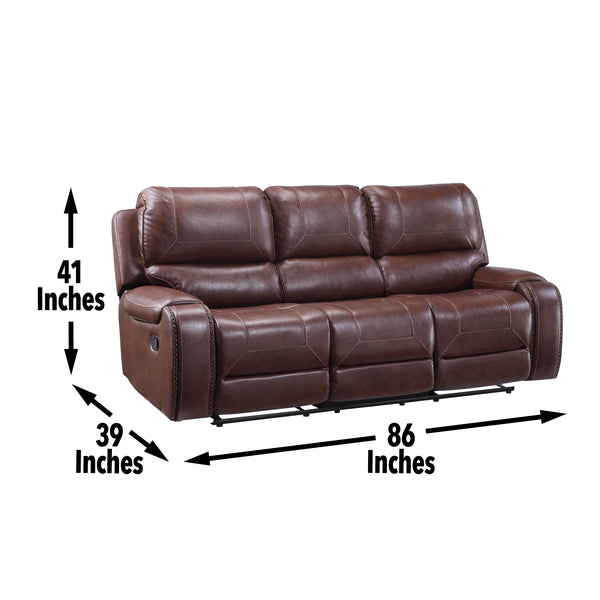 English Elm Steve Silver - Keily Manual Reclining Sofa Dark Brown Faux Leather with USB Charging Console, Cupholders, Storage 87.5" B081P156889