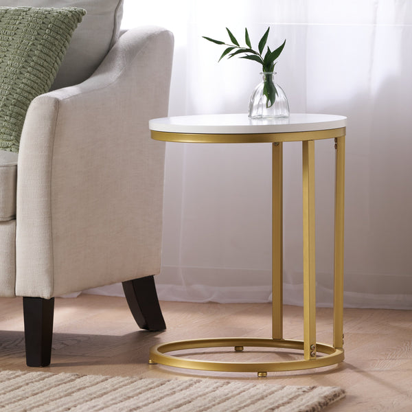 English Elm Christopher Knight Home® - END TABLE C-Shape Modern Glam Gold Frame with White Top, Durable Iron MDF Side Table for Sofa 68987.00