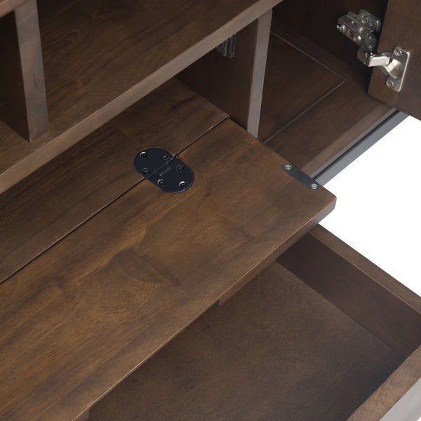 English Elm Banting Mid Century 72" TV Stand Walnut Brown - Solid Rubberwood, Metal Base, 80" TV Ready, Storage B136P158454