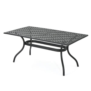 English Elm Christopher Knight Home® - CAYMAN Rectangle Table Black Cast Aluminum Outdoor Dining Table with Lattice Top, Umbrella Hole, Seats Six 56955.00