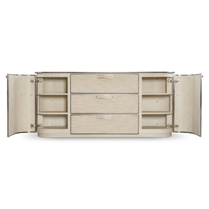 Bernhardt Bernhardt Camille Sculptural Buffet Sideboard With Woven Fiber Doors, Ash Top & Polished Steel Trim 357132