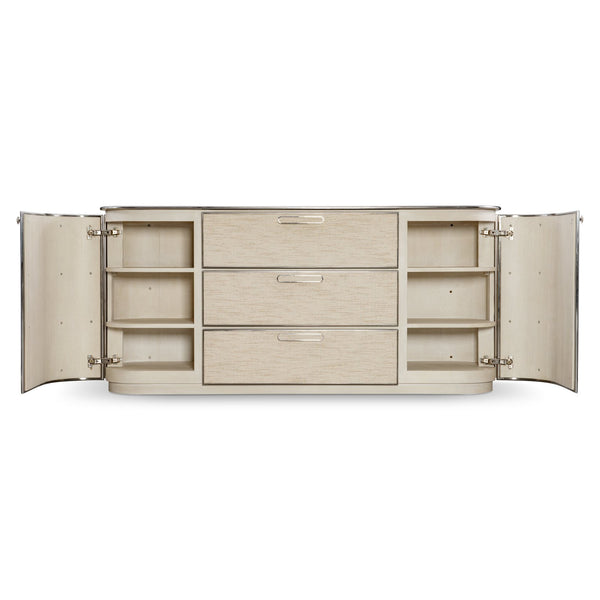 Bernhardt Bernhardt Camille Sculptural Buffet Sideboard With Woven Fiber Doors, Ash Top & Polished Steel Trim 357132