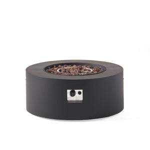 English Elm 32" Round Propane Fire Pit 40000 Btu Powder Coated Iron Outdoor Patio Centerpiece 67759.00DGRY-40K