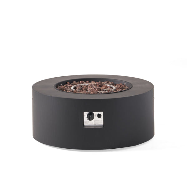 English Elm 32" Round Propane Fire Pit 40000 Btu Powder Coated Iron Outdoor Patio Centerpiece 67759.00DGRY-40K