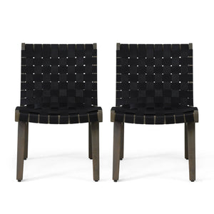 English Elm Outdoor Acacia Hardwood 3 Piece Patio Set with Woven Rope Strap Lounge Chairs 70913.00BLK