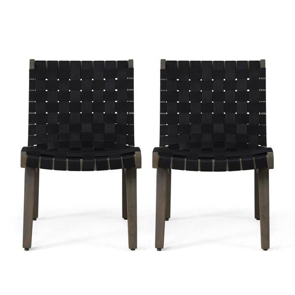 English Elm Outdoor Acacia Hardwood 3 Piece Patio Set with Woven Rope Strap Lounge Chairs 70913.00BLK