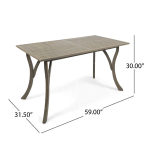 English Elm Ectangular Solid Acacia Outdoor Dining Table Slatted Top Seats Six Patio Gatherings 57488.00GRY