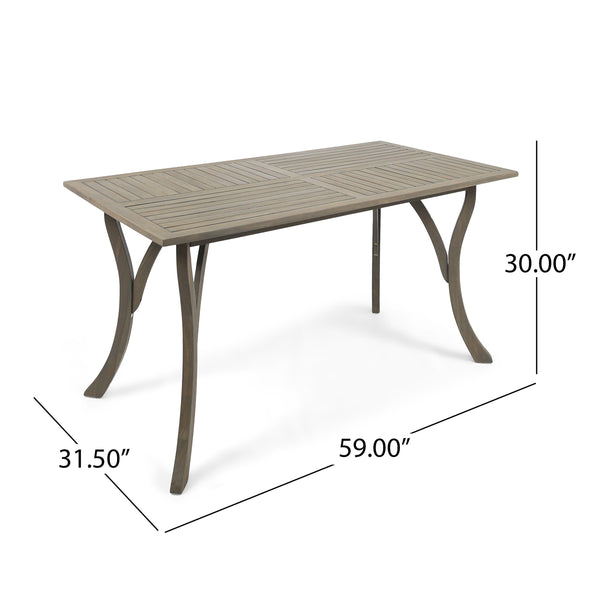 English Elm Ectangular Solid Acacia Outdoor Dining Table Slatted Top Seats Six Patio Gatherings 57488.00GRY