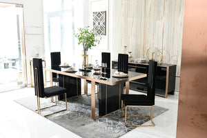 VIG Furniture Cartier High-Gloss Black Dining Table 90" X 40" With Rose Gold Stainless Trim, Luxurious Centerpiece VGVCT-A002
