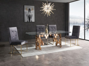 VIG Furniture Javier Rose Gold Stainless Steel Base Glass Dining Table — Tempered 15Mm Top Seats 6–8, Sculptural Glamour VGVCT088L