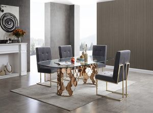 VIG Furniture Javier Rose Gold Stainless Steel Base Glass Dining Table — Tempered 15Mm Top Seats 6–8, Sculptural Glamour VGVCT088L