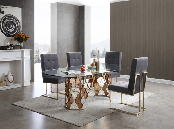 VIG Furniture Javier Rose Gold Stainless Steel Base Glass Dining Table — Tempered 15Mm Top Seats 6–8, Sculptural Glamour VGVCT088L
