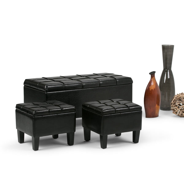 English Elm Dover 3-Piece Storage Ottoman Set In Midnight Black - Versatile Seating & Stylish Hidden Storage B136P159054