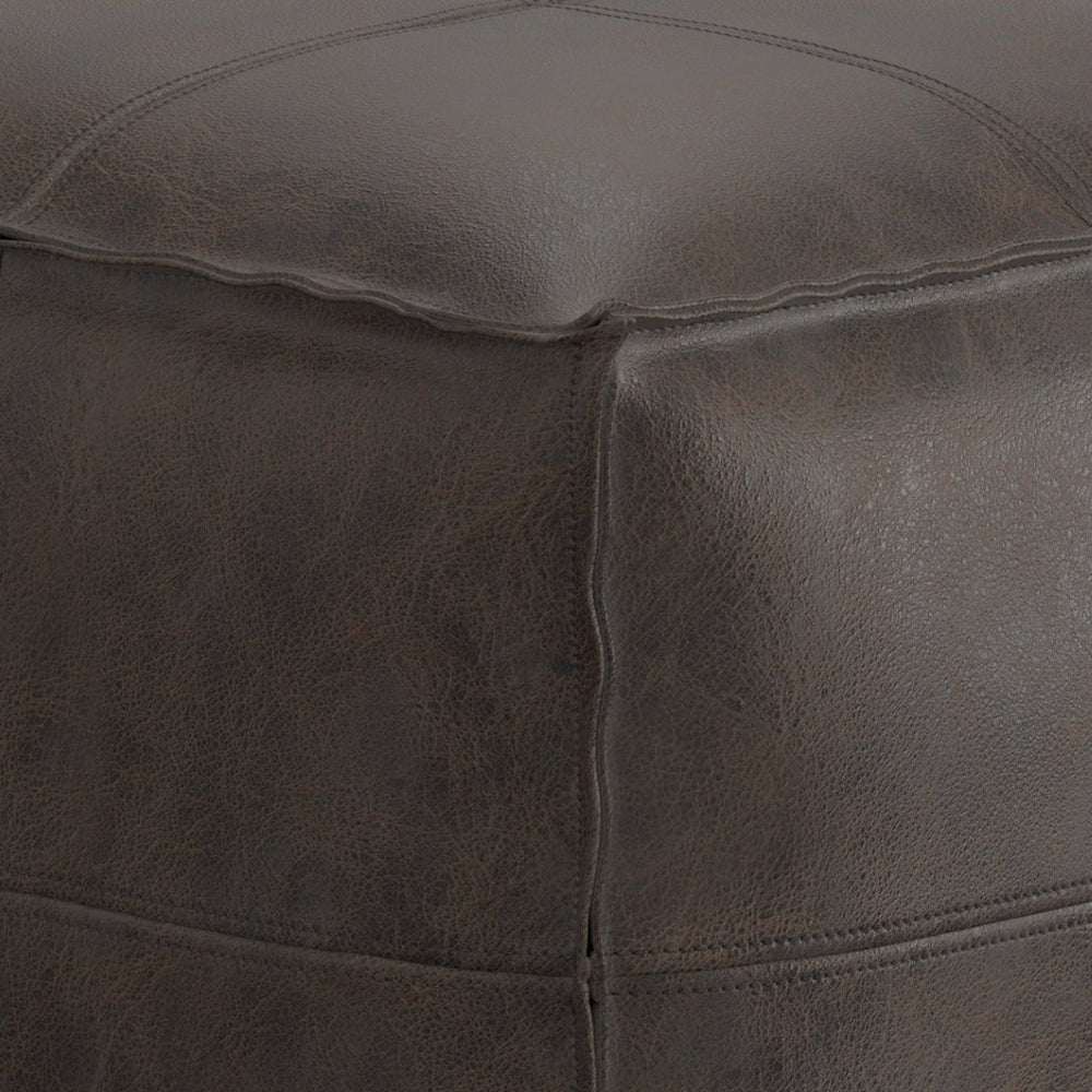 English Elm Sheffield Square Pouf - Handcrafted Distressed Brown Leather Accent For Stylish Living Spaces B136P159303-GIGA