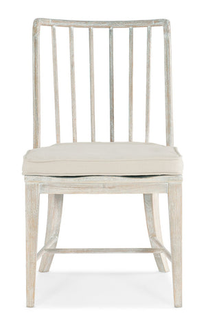 Hooker Furniture Serenity Spindle Side Chair In Surf Whitewashed Oak — Coastal Cottage Dining Chair With Oyster Performance Cushion 6350-75610-80