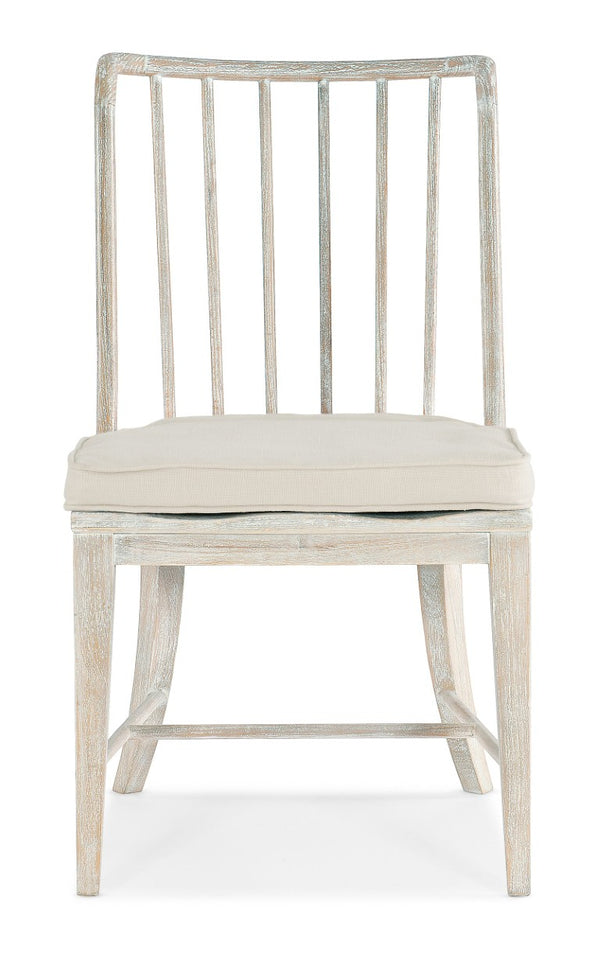 Hooker Furniture Serenity Spindle Side Chair In Surf Whitewashed Oak — Coastal Cottage Dining Chair With Oyster Performance Cushion 6350-75610-80