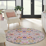 Nourison Passion PSN01 Machine Made Power-loomed Borderless Design Indoor Only Bohemian Transitional Rug Silver, Pink and Grey 100% Polypropylene 99446013705