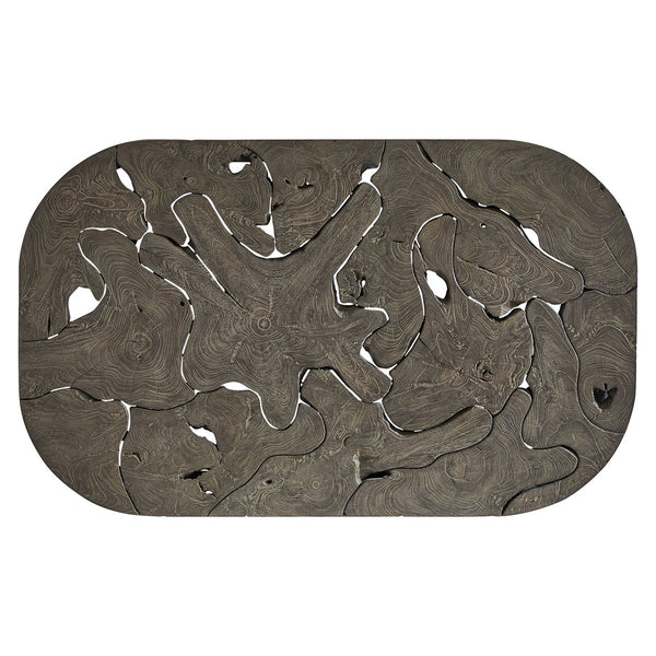 Bernhardt Bernhardt Teak Trinidad Outdoor Cocktail Table — 54" Oval Smoked Truffle Top, Mitered Edge Design X07016