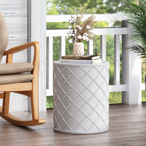 English Elm End Table Cylindrical Concrete Side with Nautical Rope Texture for Indoor Outdoor Use 73435.00