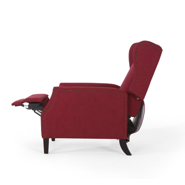 English Elm Christopher Knight Home® - Pushback Recliner Chair with Nailhead Trim and Wingback Design, Plush Fabric Comfort for Living Rooms Red 60760.00DRED