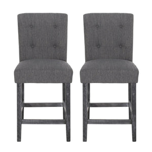 English Elm Christopher Knight Home® - Contemporary Button-Tufted Fabric Counter Stools Set of 2 with Espresso Legs, Waffle Stitch Comfort Charcoal 71254.00CHAR