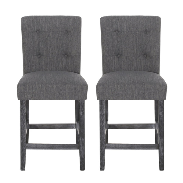 English Elm Christopher Knight Home® - Contemporary Button-Tufted Fabric Counter Stools Set of 2 with Espresso Legs, Waffle Stitch Comfort Charcoal 71254.00CHAR