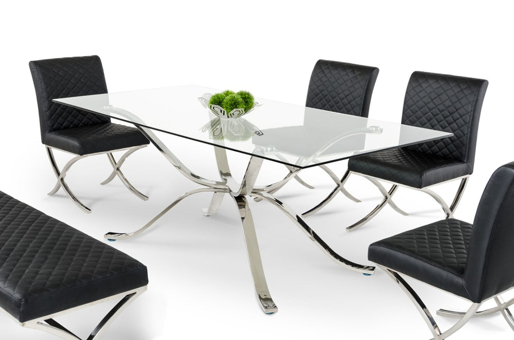 VIG Furniture Adderley Sculptural Stainless Steel X-Base Dining Table With 12Mm Tempered Glass Top, Modern Elegance VGVCT1101-20