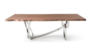 VIG Furniture Addy Live-Edge Walnut Veneer Dining Table With Sculptural Stainless Steel Base, Seats 8, Durable Finish VGVCT1301S-24