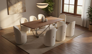 VIG Furniture Addy Live-Edge Walnut Veneer Dining Table With Sculptural Stainless Steel Base, Seats 8, Durable Finish VGVCT1301S-24