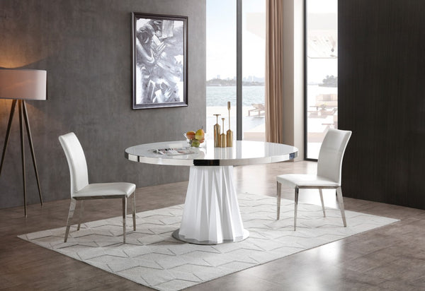 VIG Furniture Cabaret Prism-Base White Round Dining Table With 59" Tempered Glass Top, Seats 4, Modern Sculptural Appeal VGVCT1799