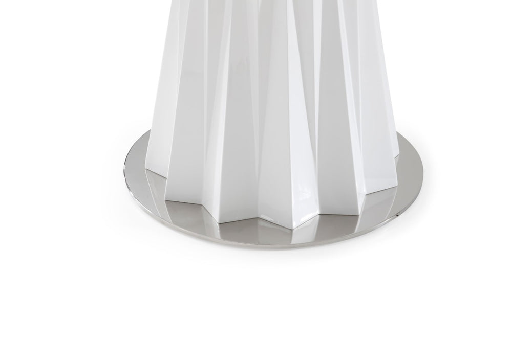 VIG Furniture Cabaret Prism-Base White Round Dining Table With 59" Tempered Glass Top, Seats 4, Modern Sculptural Appeal VGVCT1799