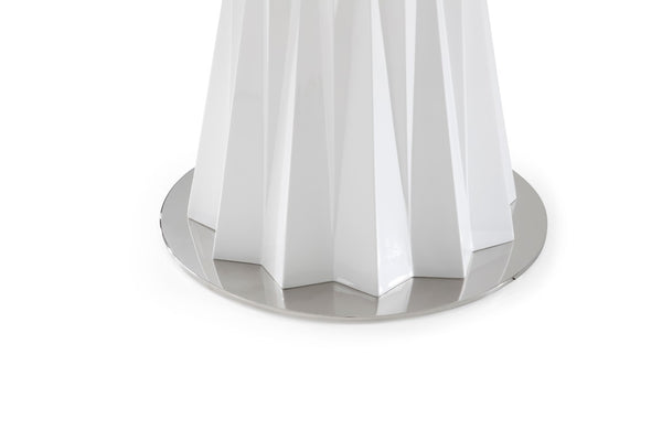 VIG Furniture Cabaret Prism-Base White Round Dining Table With 59" Tempered Glass Top, Seats 4, Modern Sculptural Appeal VGVCT1799