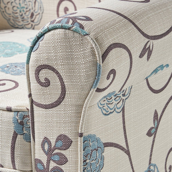 English Elm Jasmine Floral Upholstered Club Chair with Tapered Birch Legs and Tonal Piping Detail 52052.00WBLU