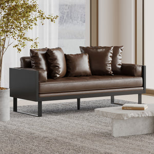 English Elm Christopher Knight Home® - LOVESEAT Contemporary Oversized Faux Leather Loveseat with Button Tufting, Iron Sled Legs, 72.5" Dark Brown 72103.00PUDBRN