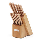 Cambridge 12-Pc Copper Finish Cutlery Set with Ash Wood Block, Ergonomic Handles